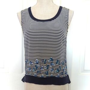 Tory Burch Blue and White Embellished Crop Tank Top